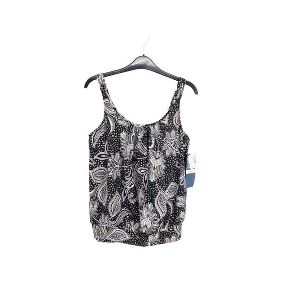 Women's Shape Solver Tankini Swimsuit Top Sz 10 Black/Tan/White New - Picture 1 of 4